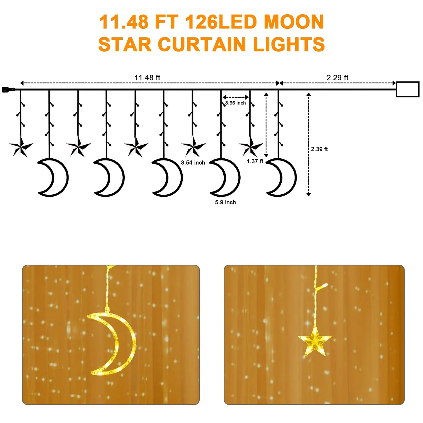 120 LED Curtain String Lights, Star and Moon Lights Fairy Lights, String Hanging with Remote for Bedroom Birthday Wedding Christmas Party Garden Indoor Outdoor Decoration