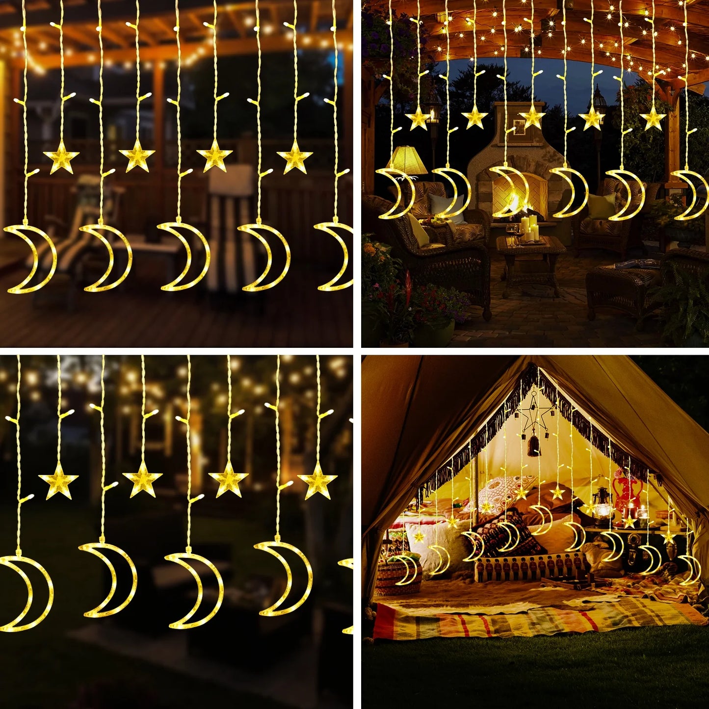120 LED Curtain String Lights, Star and Moon Lights Fairy Lights, String Hanging with Remote for Bedroom Birthday Wedding Christmas Party Garden Indoor Outdoor Decoration