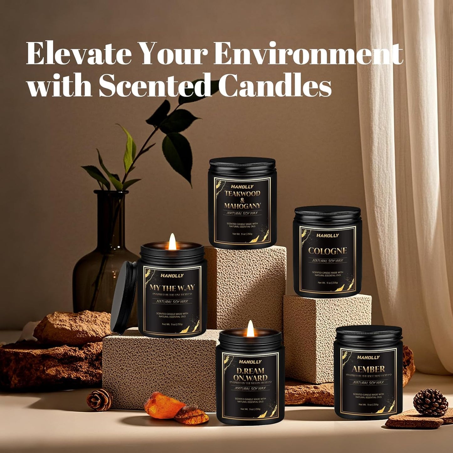 Aember Hotel Candle, 9 Oz Scented Candles for Home Soy Candle Wax, Inspired by the Baccarat Hotels, Luxury Long Lasting Aromatherapy Jar Candle Gifts for Men Women