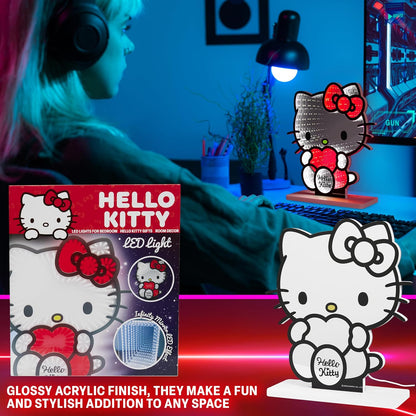 Hello Kitty Sanrio 3D LED Light, Infinity Mirror Effect, USB Night Light, Room Decor, Bedroom Lamp, Kawaii Gifts for Girls Teens Women (Multi Hello Kitty)