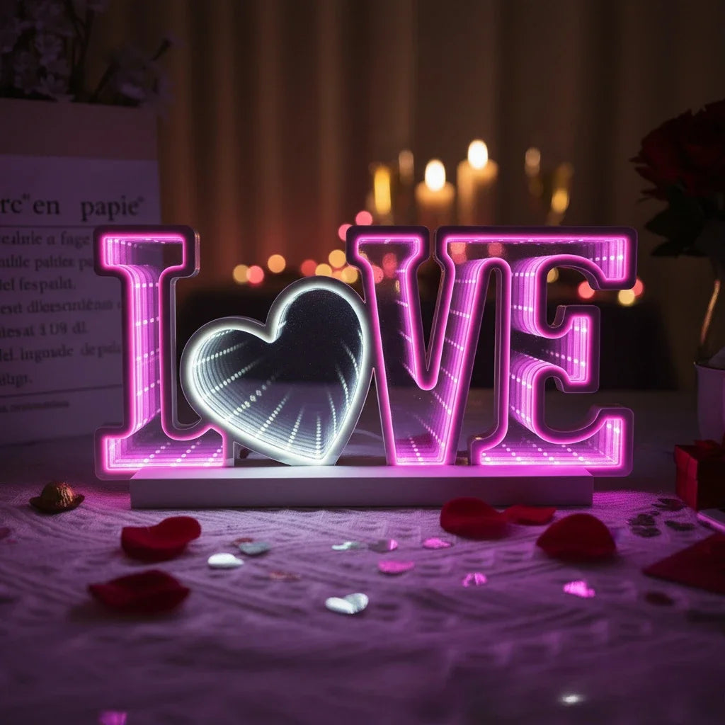 Infinity 3D Mirror LED Sign USB Powered with On/Off Switch -Ambience Lamp for Party Bedroom Living Room Home Decor Creative Gift