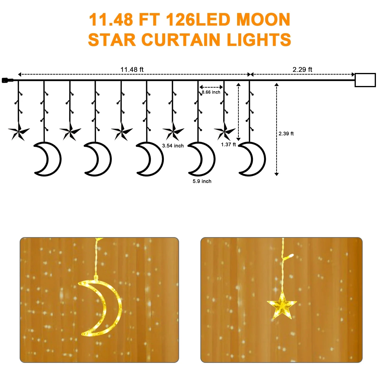 120 LED Curtain String Lights, Star and Moon Lights Fairy Lights, String Hanging with Remote for Bedroom Birthday Wedding Christmas Party Garden Indoor Outdoor Decoration