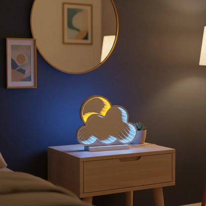 LED Infinity Mirror Cloud Tunnel Light - USB Powered Blue Yellow Neon Lamp for Bedroom Game Room Birthday Party Wall Home Decor