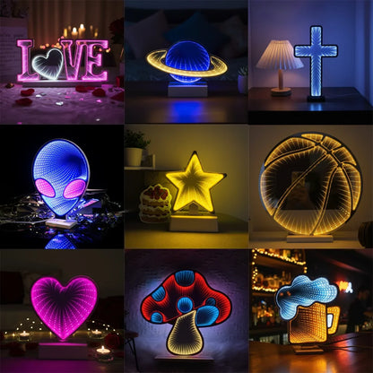Infinity 3D Mirror LED Sign USB Powered with On/Off Switch -Ambience Lamp for Party Bedroom Living Room Home Decor Creative Gift