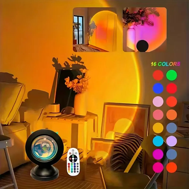 1PC Sunset Light Projection Light with Remote Control 16-Color Night Light RGB Color Changing LED Light Bedroom Photography Prop