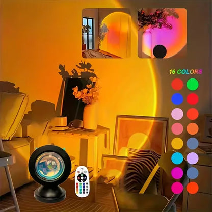 1PC Sunset Light Projection Light with Remote Control 16-Color Night Light RGB Color Changing LED Light Bedroom Photography Prop