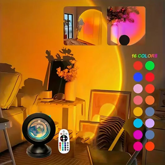 1PC Sunset Light Projection Light with Remote Control 16-Color Night Light RGB Color Changing LED Light Bedroom Photography Prop