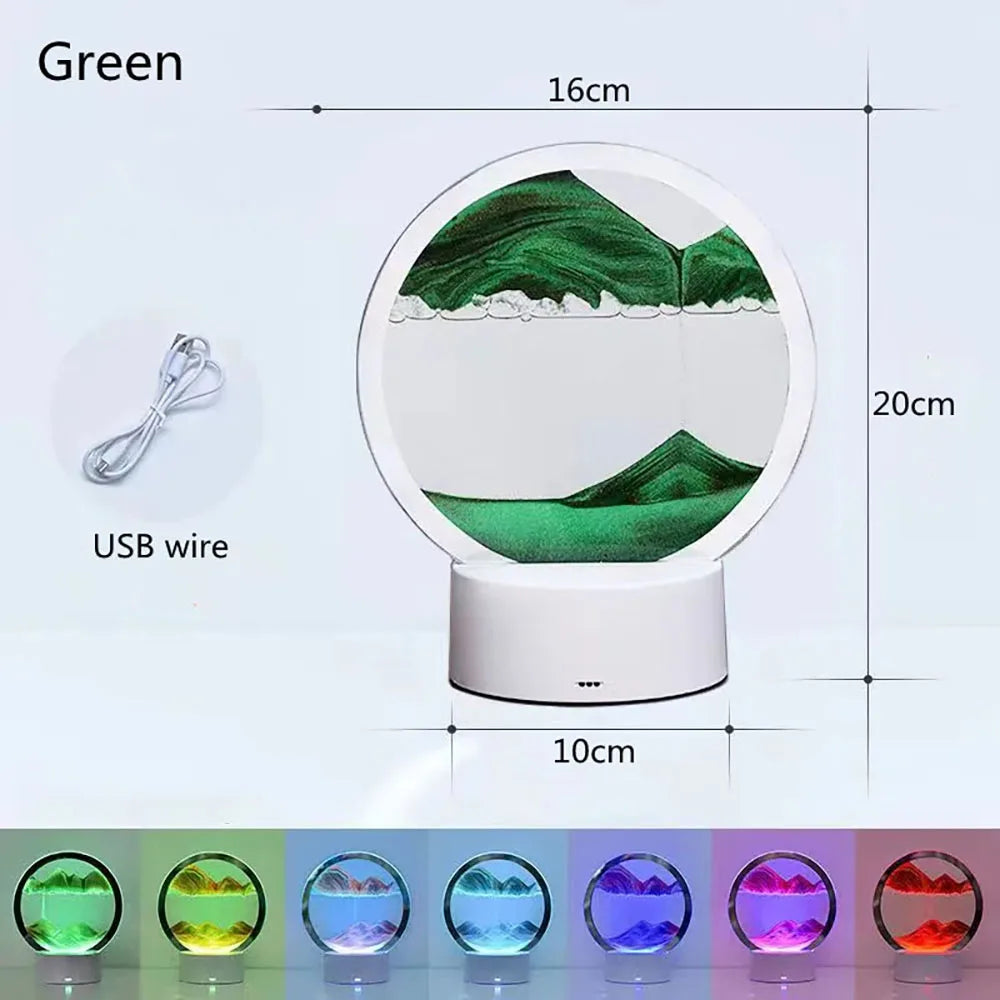 3D Quicksand Lamp Atmosphere Light Ornament Creative Gift Hourglass Night Lamp Table Lamp Office Company Bedroom Decoration