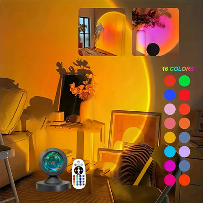 1PC Sunset Light Projection Light with Remote Control 16-Color Night Light RGB Color Changing LED Light Bedroom Photography Prop