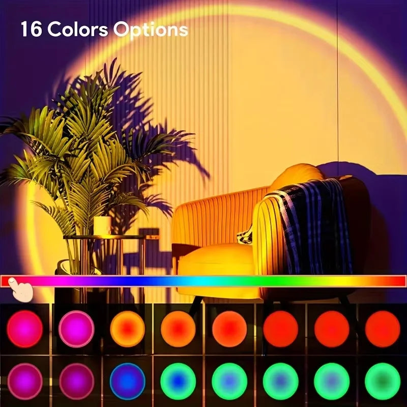 1PC Sunset Light Projection Light with Remote Control 16-Color Night Light RGB Color Changing LED Light Bedroom Photography Prop