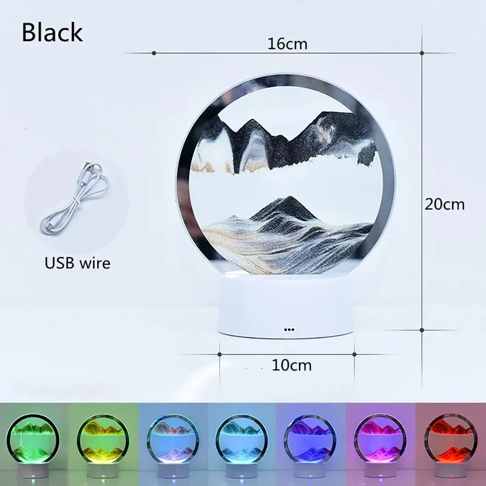 3D Quicksand Lamp Atmosphere Light Ornament Creative Gift Hourglass Night Lamp Table Lamp Office Company Bedroom Decoration