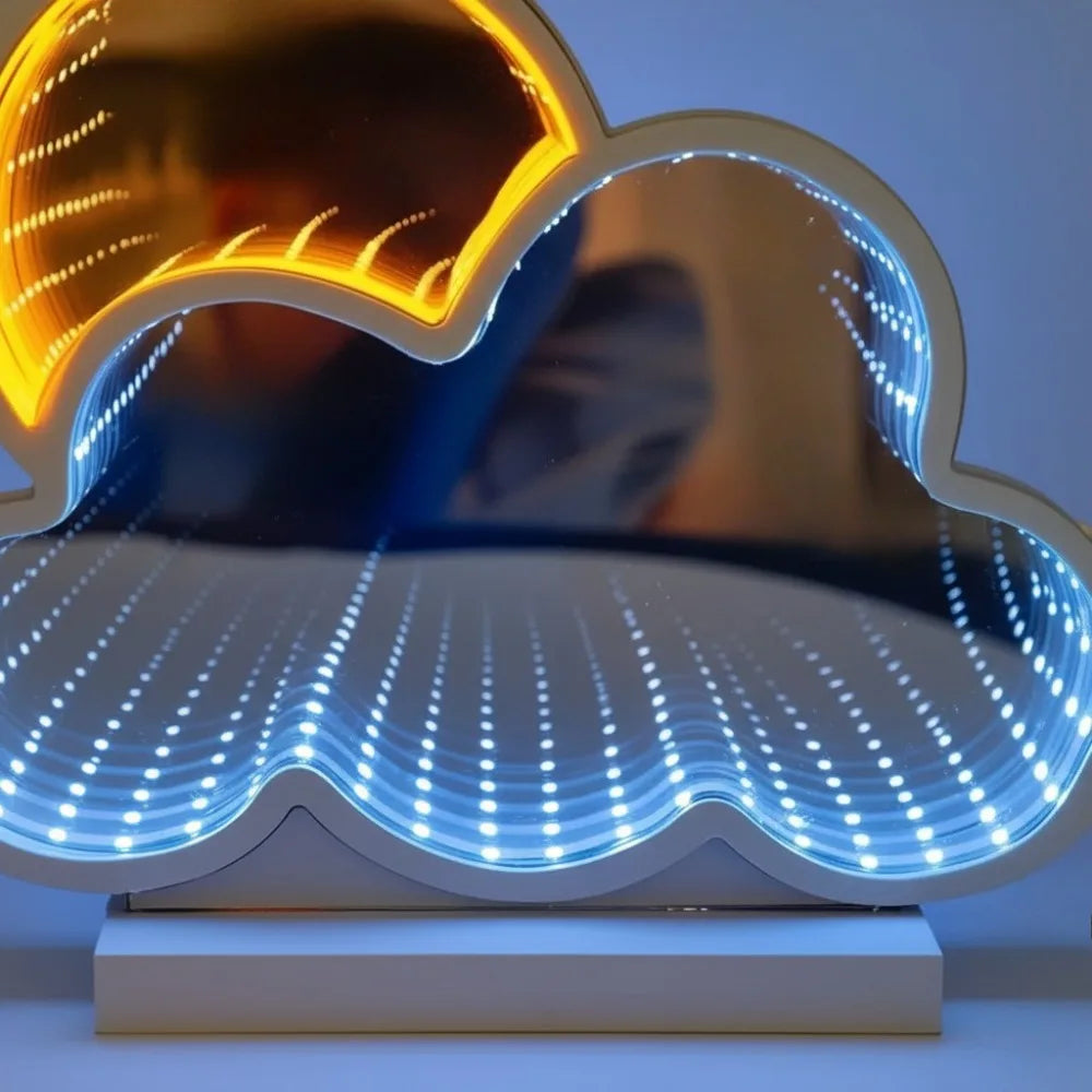 LED Infinity Mirror Cloud Tunnel Light - USB Powered Blue Yellow Neon Lamp for Bedroom Game Room Birthday Party Wall Home Decor