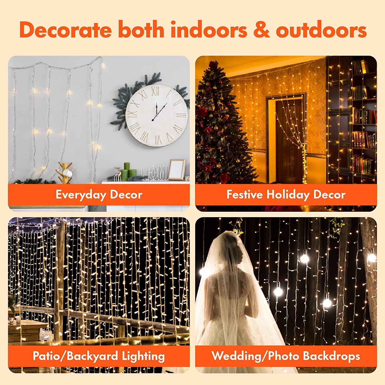 3 Pack 900 LED Curtain Lights, 9.9Ft × 9.9Ft Warm White Curtain String Lights, 8 Modes Twinkle Lights with Remote, USB Hanging Curtain Lights for Bedroom, Window, Wedding, Party