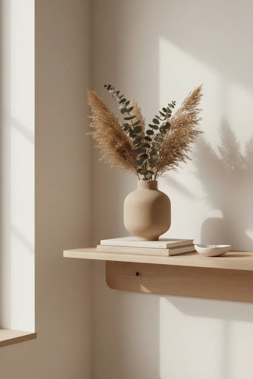 Minimalist home decor with vase and dried flowers