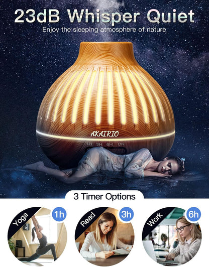 400ML Essential Oil Diffuser with Aromatherapy Oils Set for Office,Home Aroma Diffusers for Essential Oils Large Room with Light & Timer Setting, Air Oil Diffuser Essential Oils Set Quiet for Bedroom