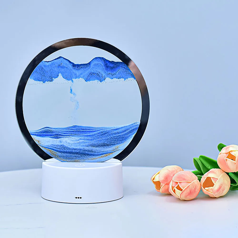 3D Quicksand Lamp Atmosphere Light Ornament Creative Gift Hourglass Night Lamp Table Lamp Office Company Bedroom Decoration