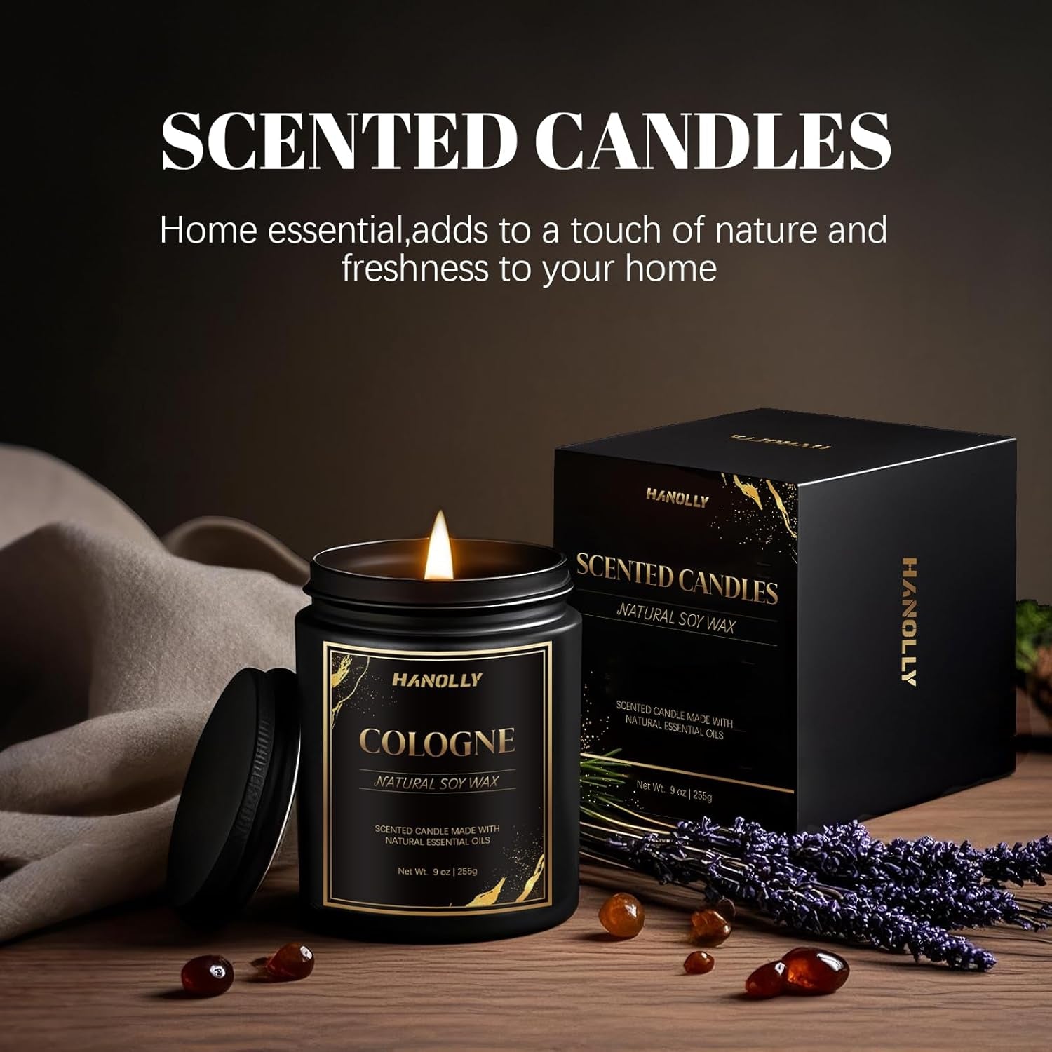 Aember Hotel Candle, 9 Oz Scented Candles for Home Soy Candle Wax, Inspired by the Baccarat Hotels, Luxury Long Lasting Aromatherapy Jar Candle Gifts for Men Women