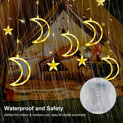 120 LED Curtain String Lights, Star and Moon Lights Fairy Lights, String Hanging with Remote for Bedroom Birthday Wedding Christmas Party Garden Indoor Outdoor Decoration