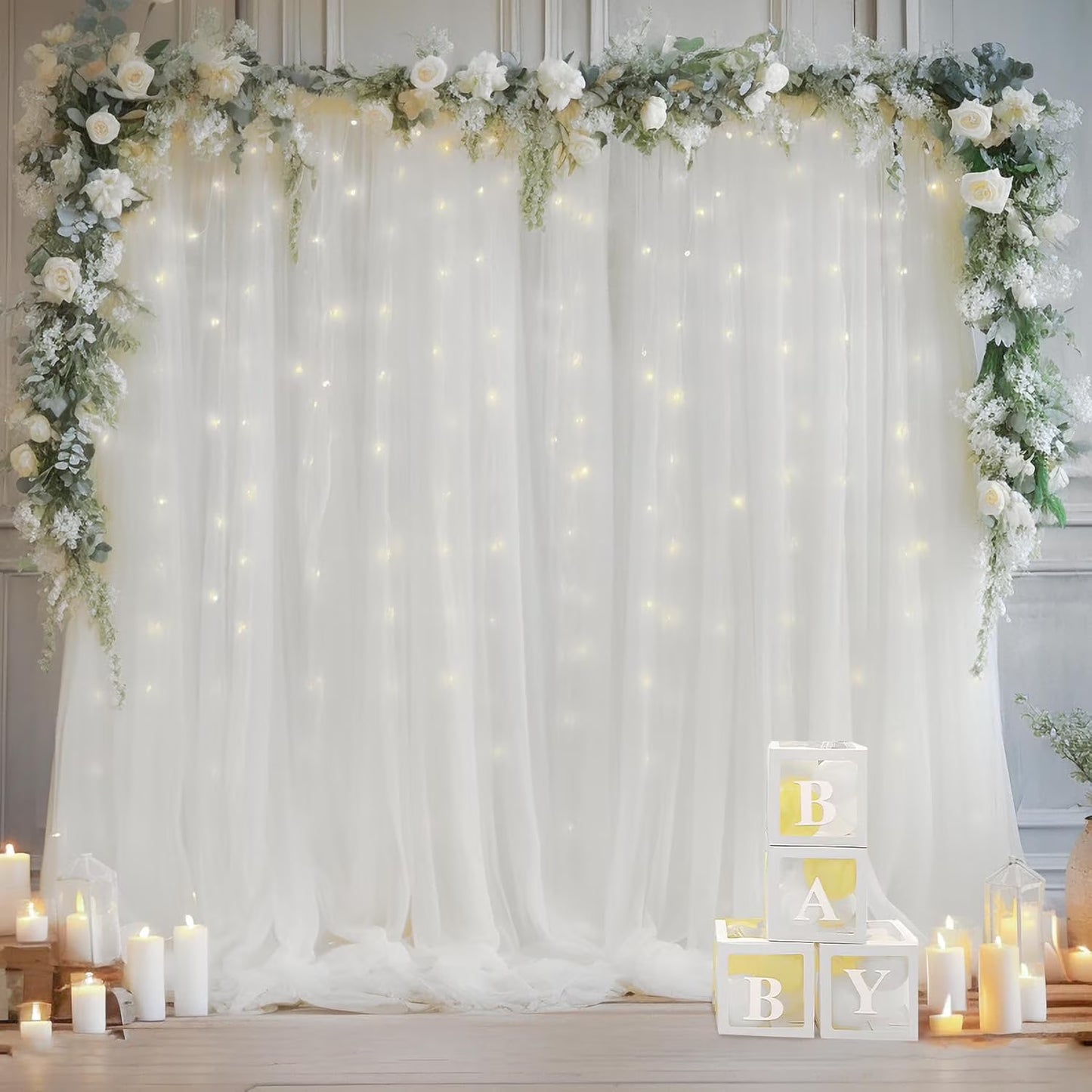 3 Pack 900 LED Curtain Lights, 9.9Ft × 9.9Ft Warm White Curtain String Lights, 8 Modes Twinkle Lights with Remote, USB Hanging Curtain Lights for Bedroom, Window, Wedding, Party