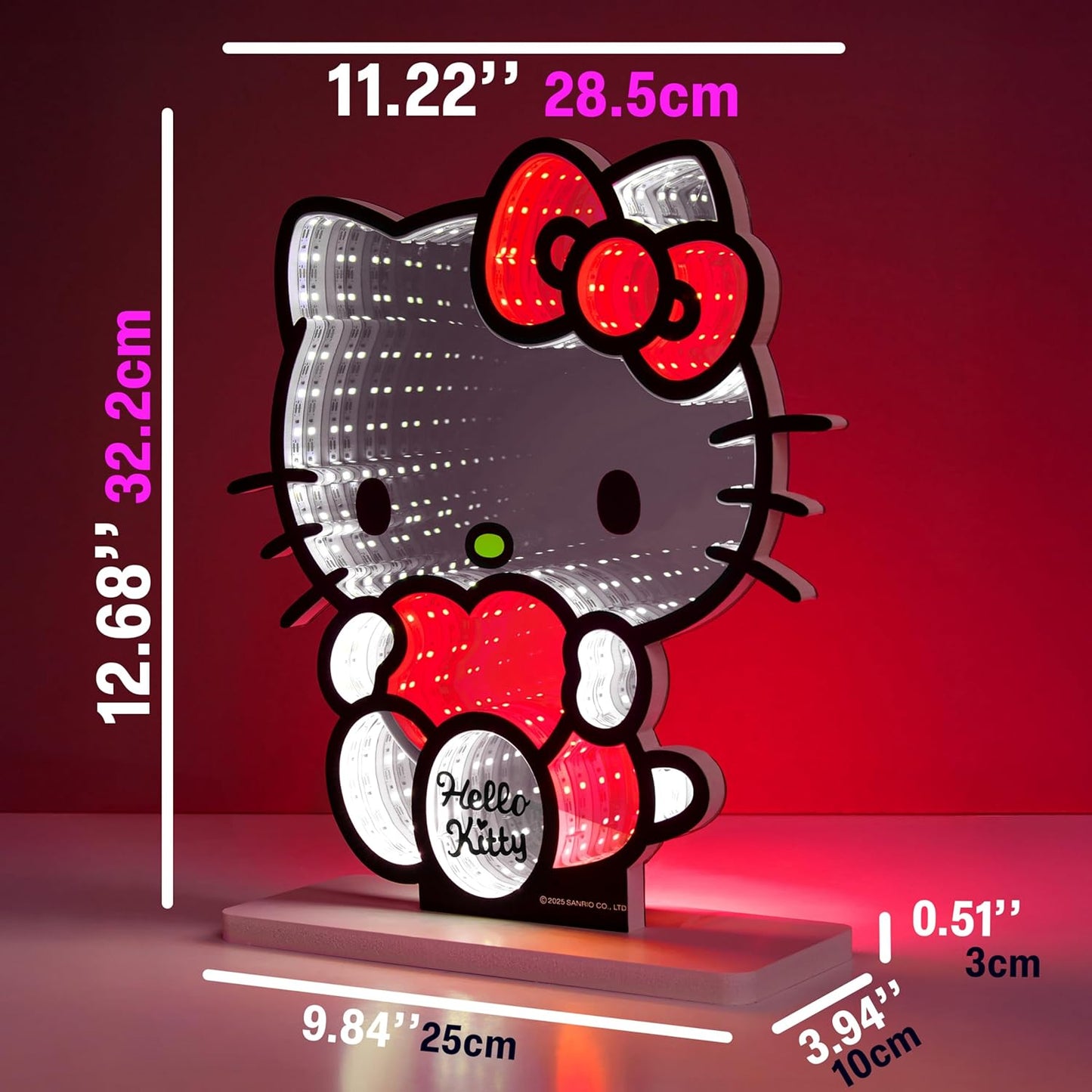 Hello Kitty Sanrio 3D LED Light, Infinity Mirror Effect, USB Night Light, Room Decor, Bedroom Lamp, Kawaii Gifts for Girls Teens Women (Multi Hello Kitty)
