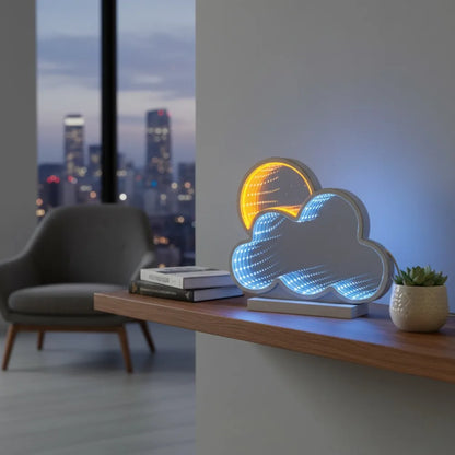 LED Infinity Mirror Cloud Tunnel Light - USB Powered Blue Yellow Neon Lamp for Bedroom Game Room Birthday Party Wall Home Decor