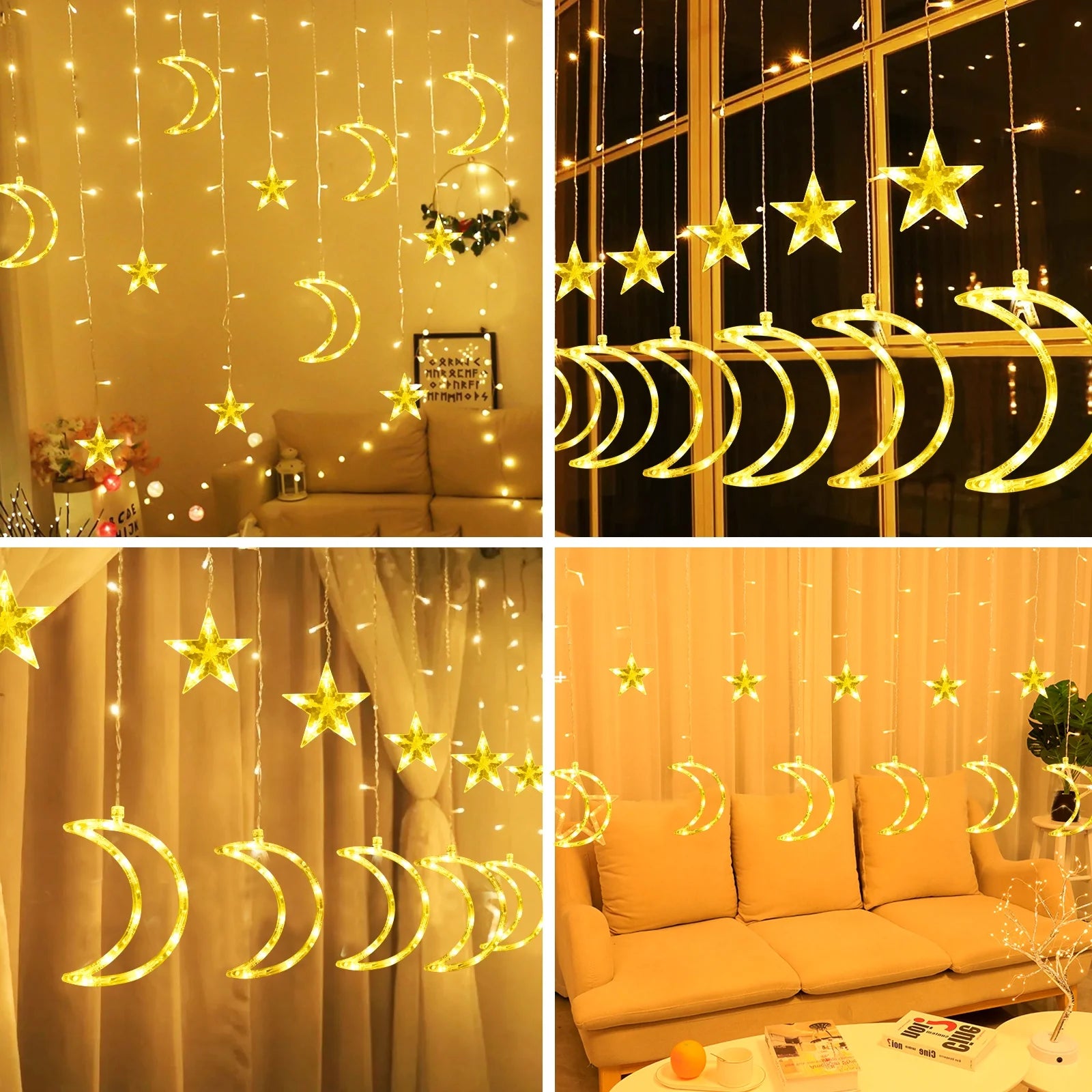 120 LED Curtain String Lights, Star and Moon Lights Fairy Lights, String Hanging with Remote for Bedroom Birthday Wedding Christmas Party Garden Indoor Outdoor Decoration