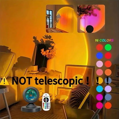 1PC Sunset Light Projection Light with Remote Control 16-Color Night Light RGB Color Changing LED Light Bedroom Photography Prop