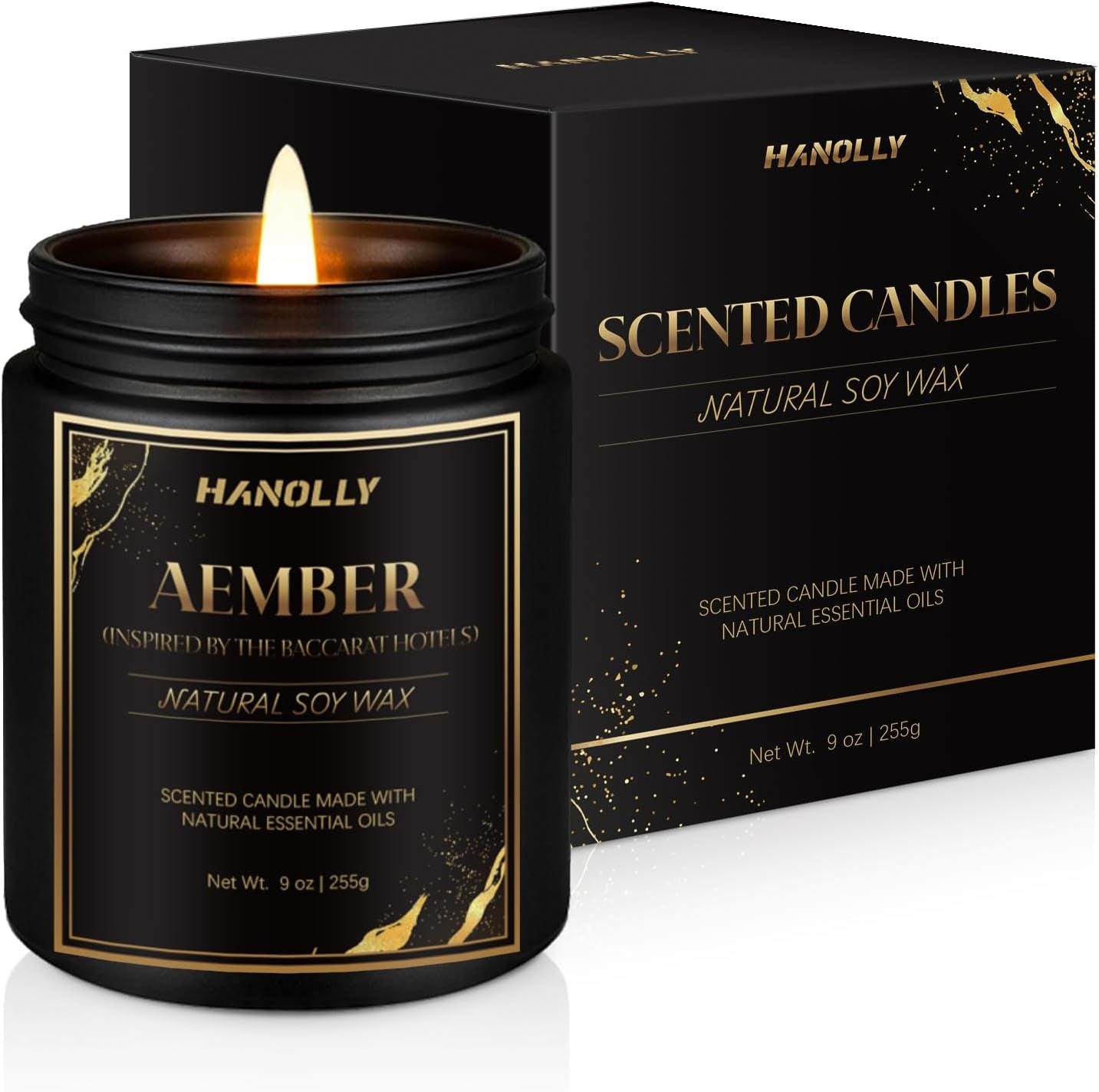 Aember Hotel Candle, 9 Oz Scented Candles for Home Soy Candle Wax, Inspired by the Baccarat Hotels, Luxury Long Lasting Aromatherapy Jar Candle Gifts for Men Women